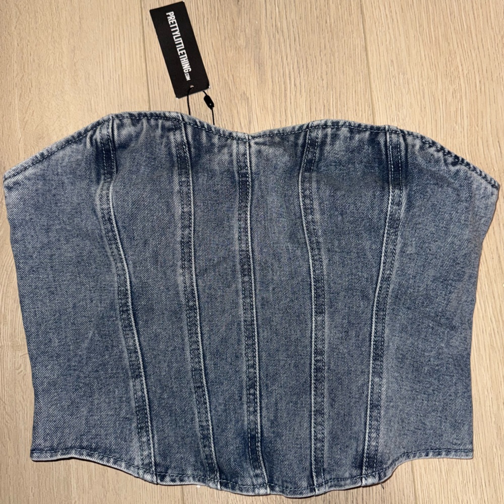 PrettyLittleThing Blue Denim Bustier UK12